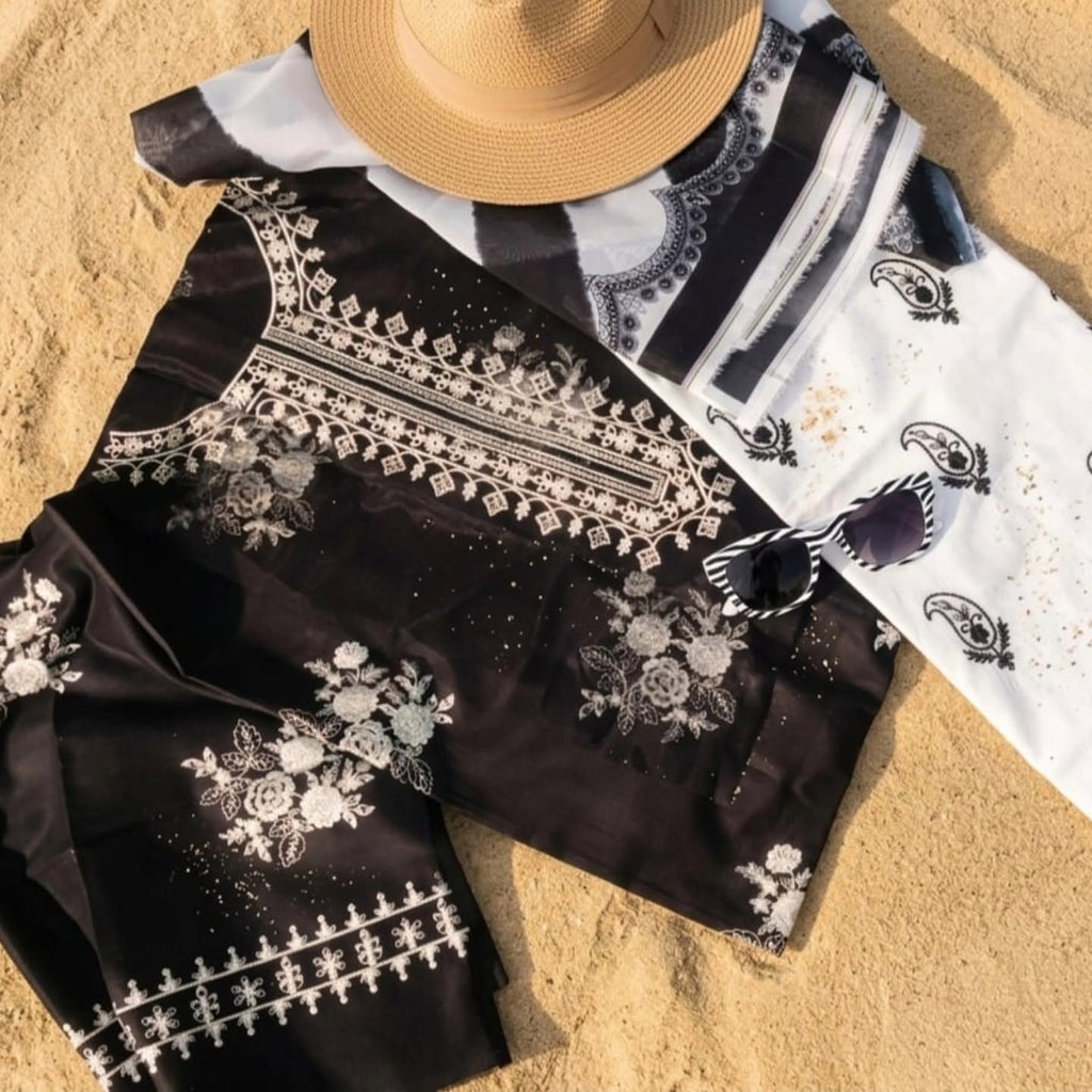 Monochrome Elegance - 3-Piece Unstitched Suit | Ahmad Zee Fabrics