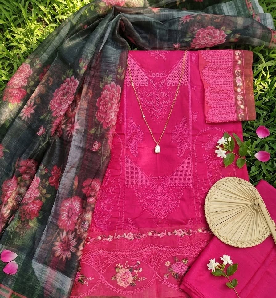 Fuchsia Garden - 3-Piece Unstitched Suit | Ahmad Zee Fabrics