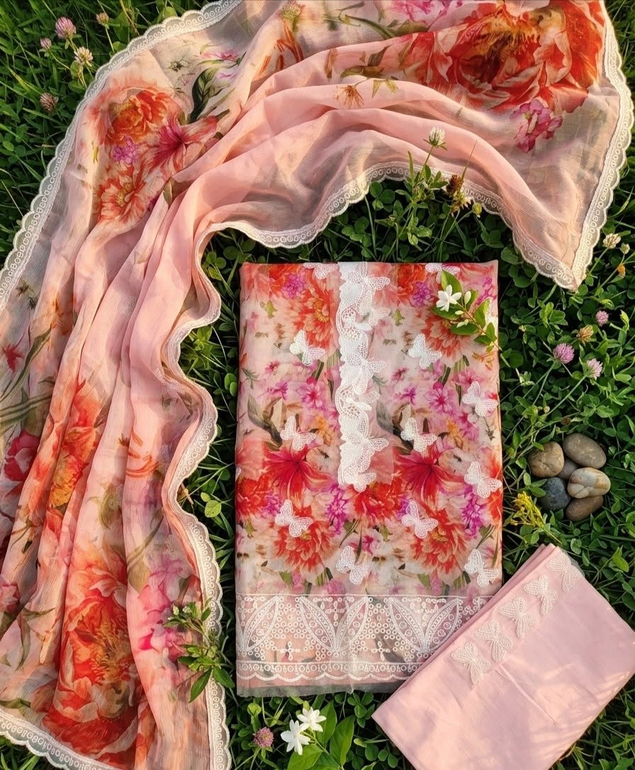 Spring Petal - 3-Piece Unstitched Floral Suit | Ahmad Zee Fabrics