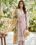 Ahmad Zee Fabrics - Spring Blossom Floral Printed 3-Piece Suit with Lace Details (Off-White)