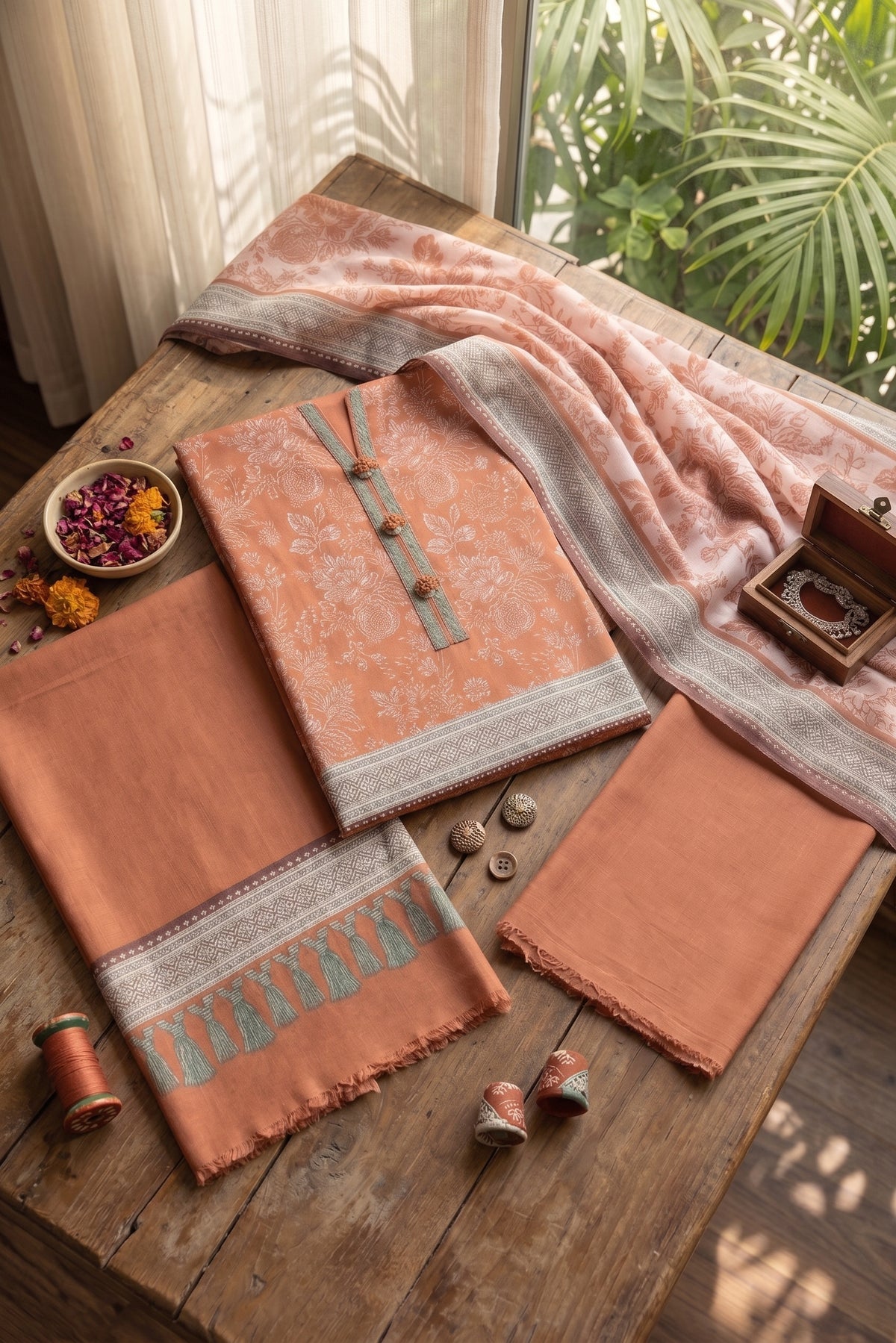 Ahmad Zee Fabrics Rust Orange 3-Piece Unstitched Lawn Suit