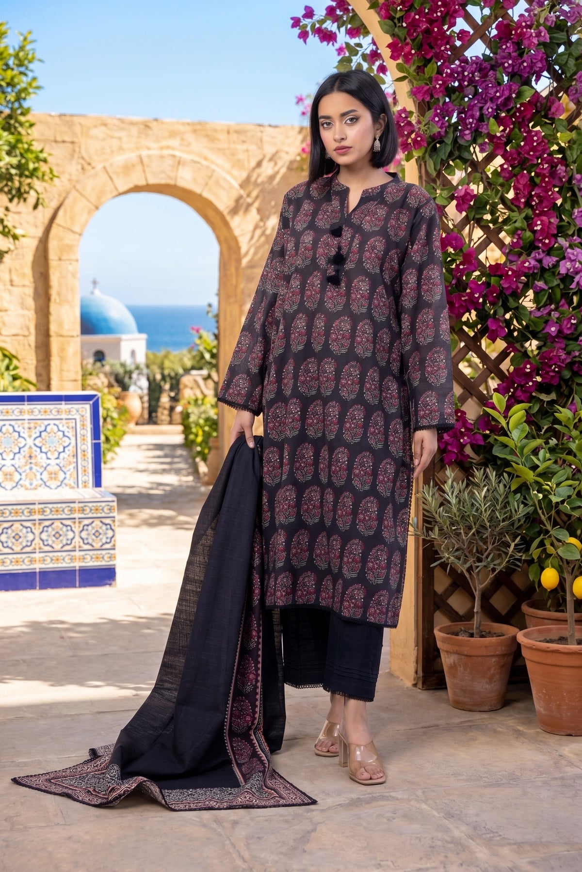 Classic Black Printed Lawn 3-Piece Unstitched Suit | Ahmad Zee Fabrics