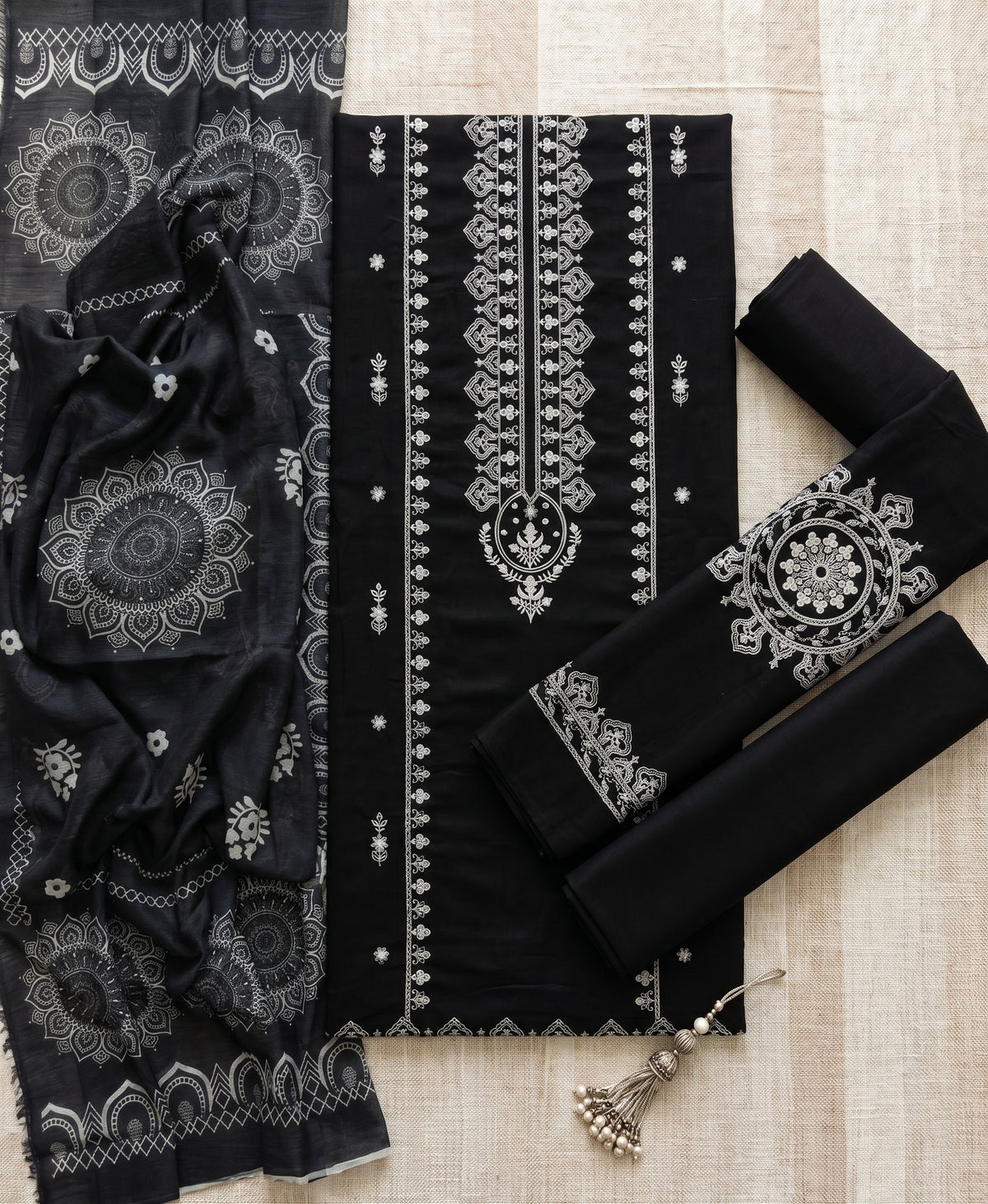 Premium Embroidered Black Lawn 3-Piece Suit | Ahmad Zee Fabrics