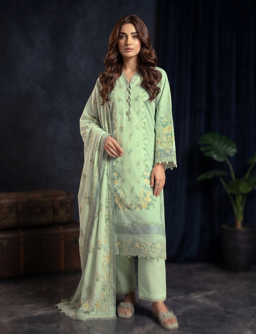Light Green 3-Piece Lawn Suit – Summer Collection | Ahmad Zee Fabrics