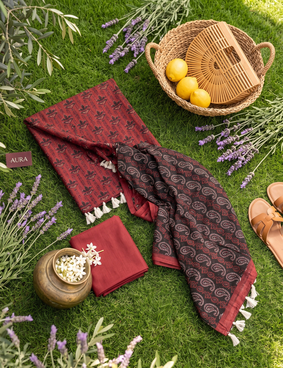 Maroon 3-Piece Unstitched Lawn Suit