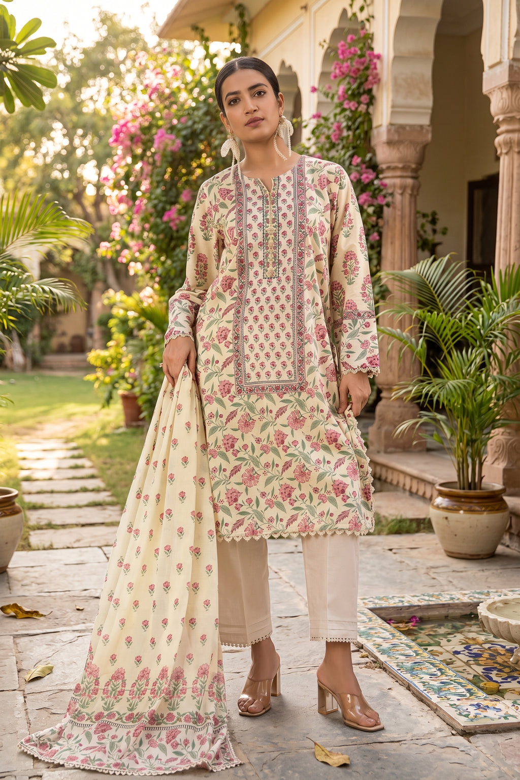 3 Piece Unstitched Floral Lawn Suit
