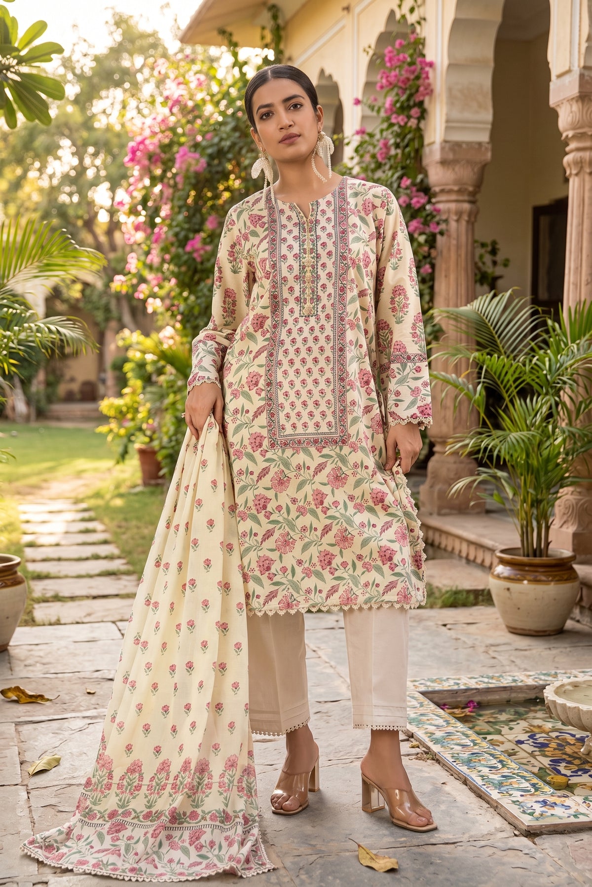 3 Piece Unstitched Floral Lawn Suit