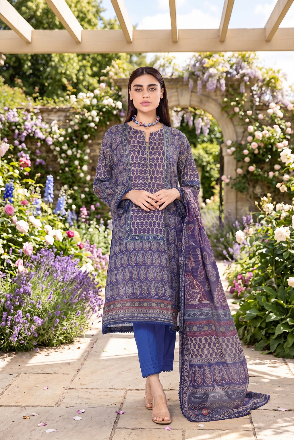 Royal Blue Printed Lawn 3-Piece Unstitched Suit | Ahmad Zee Fabrics