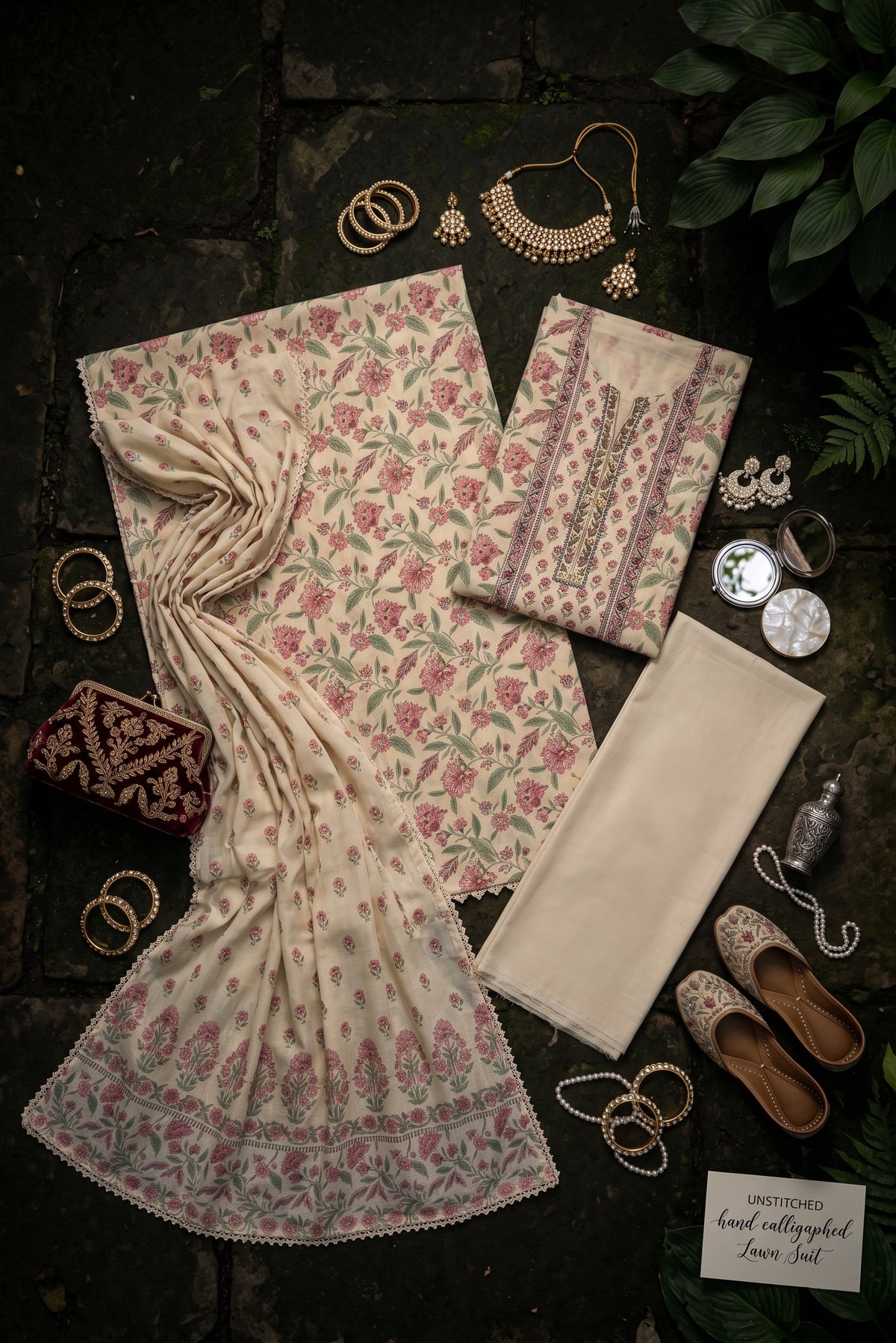 3 Piece Unstitched Floral Lawn Suit