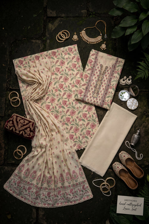 3 Piece Unstitched Floral Lawn Suit