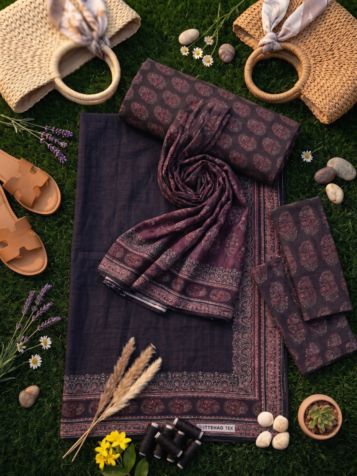 Classic Black Printed Lawn 3-Piece Unstitched Suit | Ahmad Zee Fabrics