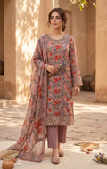 Mauve Floral Embroidered 3-Piece Lawn Suit | Luxury Pret