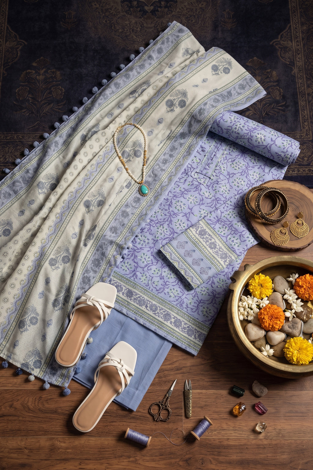 Ahmad Zee Fabrics - 3 Piece Unstitched Printed Lawn Suit (PKR 2,800)