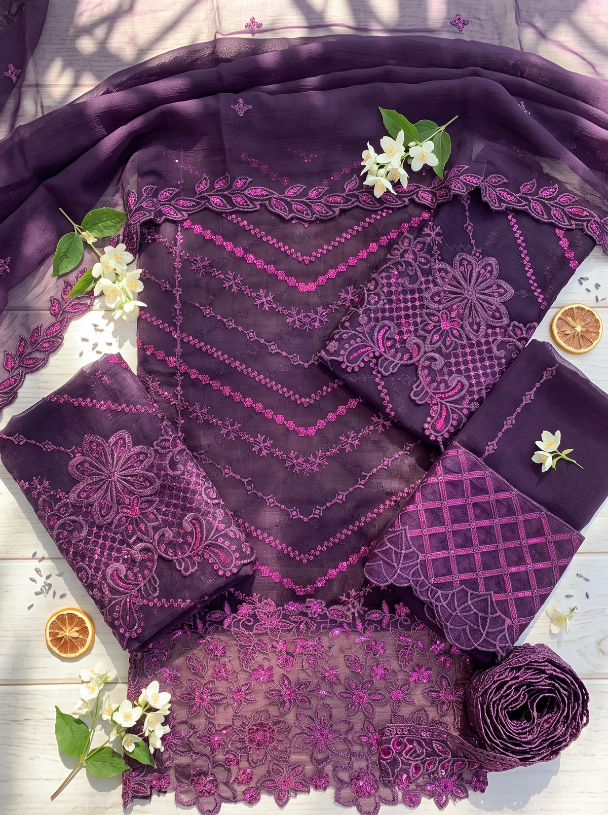 Unstitched Chiffon Sequence Suit | Ahmad Zee Fabrics