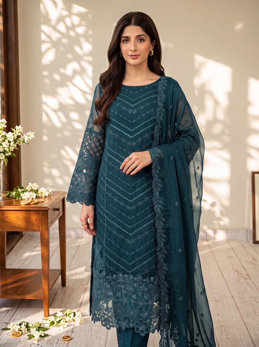 Unstitched Chiffon Sequence Suit | Ahmad Zee Fabrics