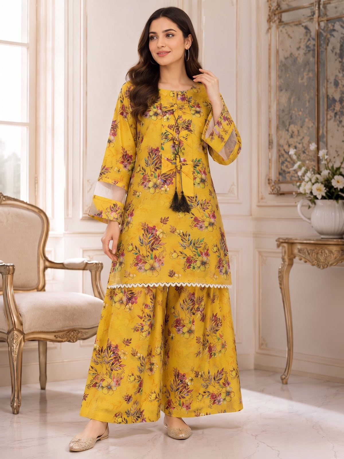 Printed Farshi Shalwar 2PC Lawn Suit | Ahmad Zee Fabrics
