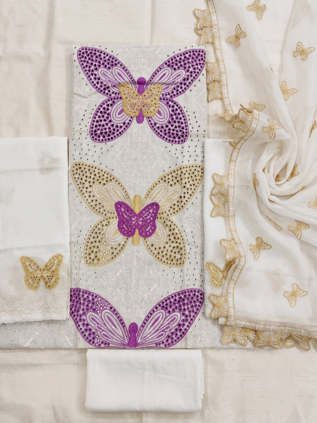 Luxury 3D Butterfly Embroidered 3-Piece Lawn Suit | Ahmad Zee Fabrics