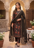 Black Floral Embroidered Suit with Chiffon Dupatta | Ahmad Zee Fabrics