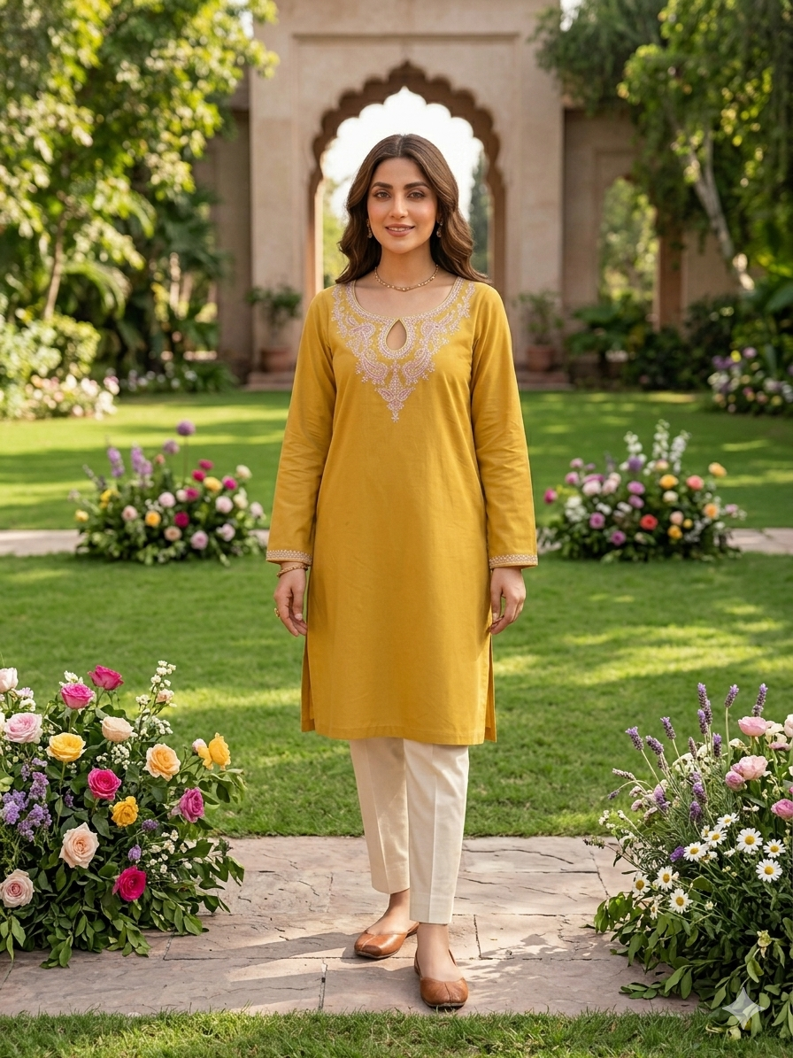 Ahmad Zee Fabrics – Saffron Bloom 2-Piece Embroidered Lawn Suit