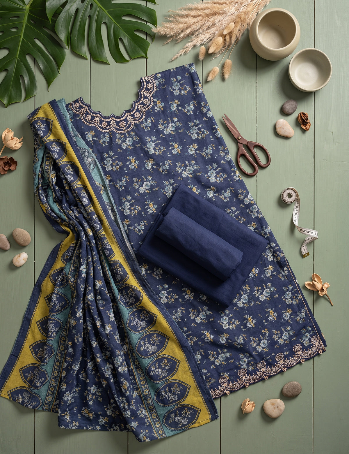 Ahmad Zee Fabrics – 3-Piece Printed Summer Lawn Suit with Embroidered Neckline & Voile Dupatta
