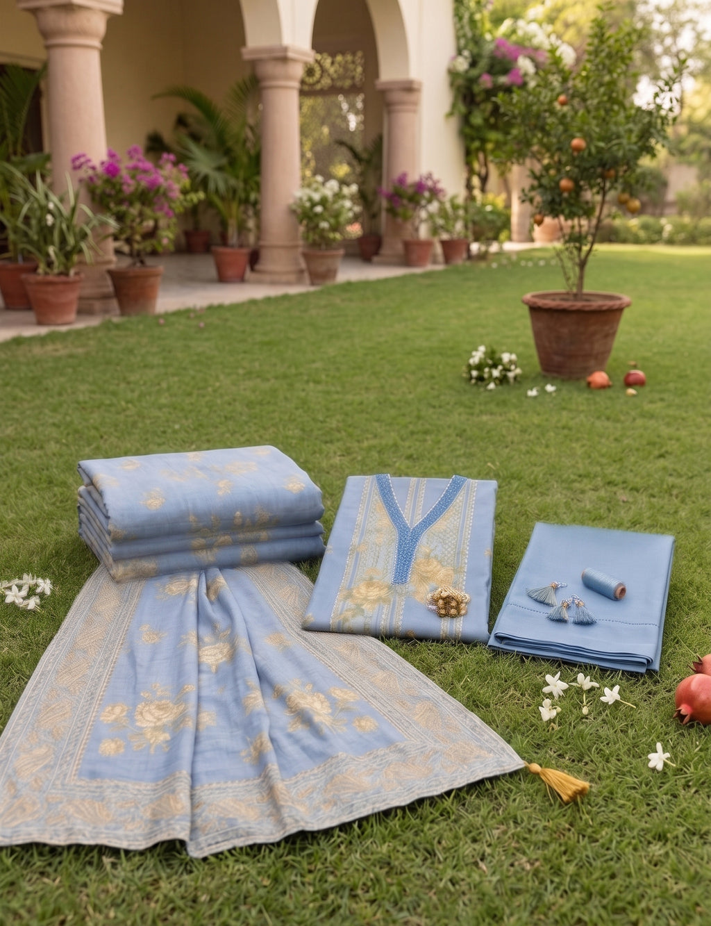 Ahmad Zee Fabrics – Powder Blue 3-Piece Unstitched Lawn Suit