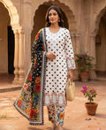 Retro Polka 3-Piece Suite with Vibrant Floral Borders & Dupatta