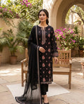 Black Embroidered 3-Piece Unstitched Lawn Suit with Chiffon Dupatta