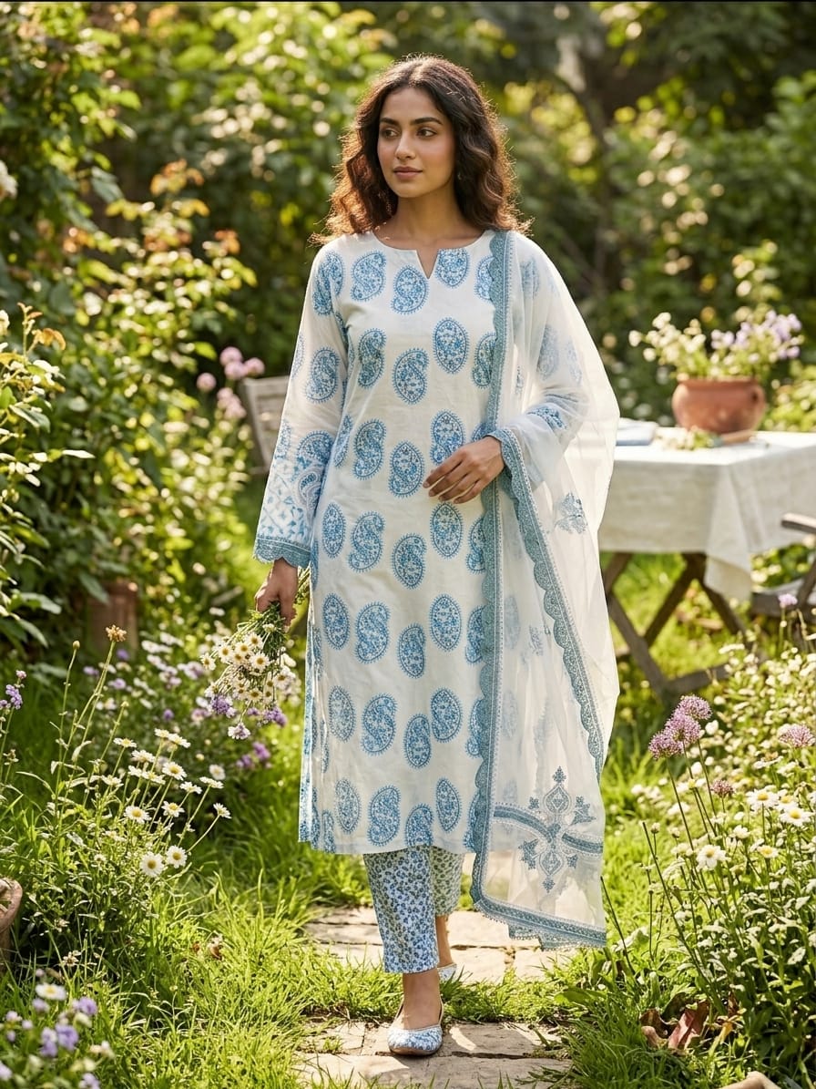 Ahmad Zee Fabrics – Ocean Breeze 3-Piece Paisley Printed Lawn Suit
