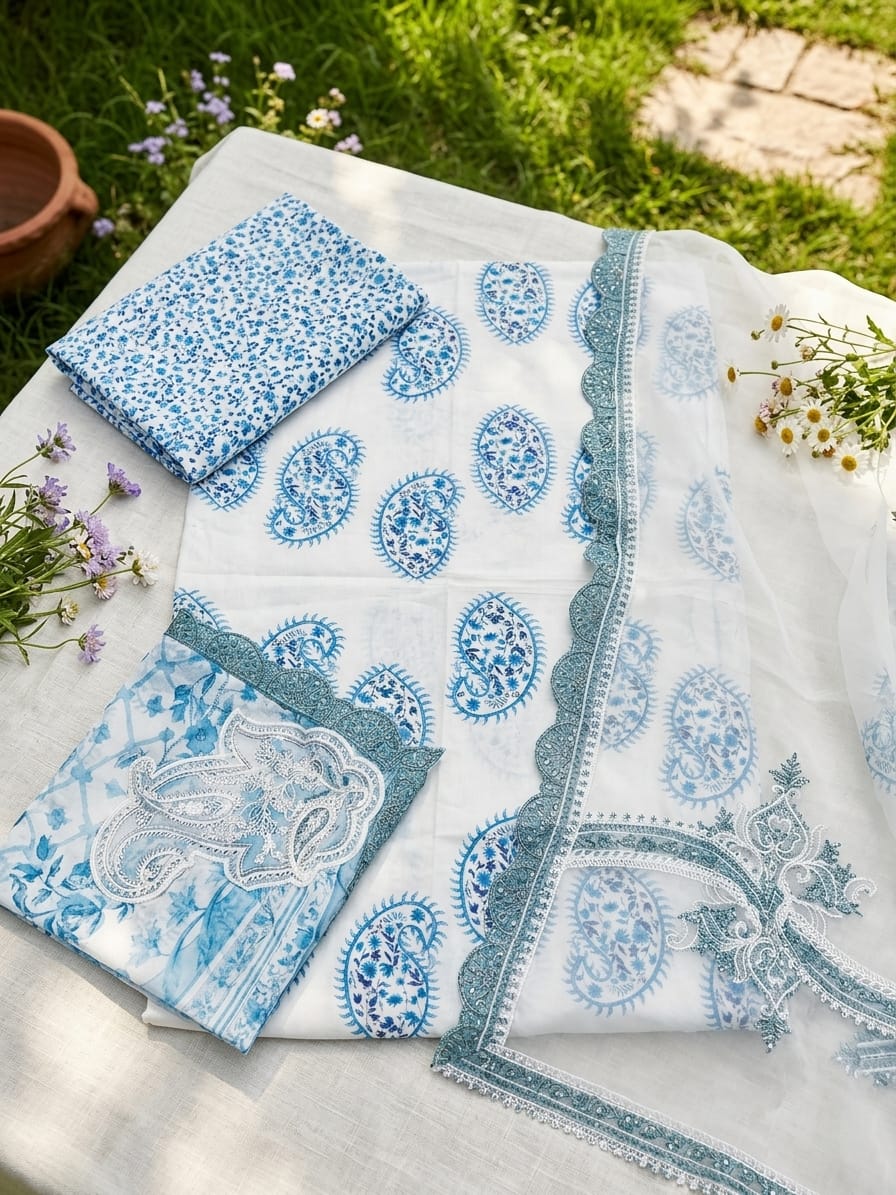 Ahmad Zee Fabrics – Ocean Breeze 3-Piece Paisley Printed Lawn Suit