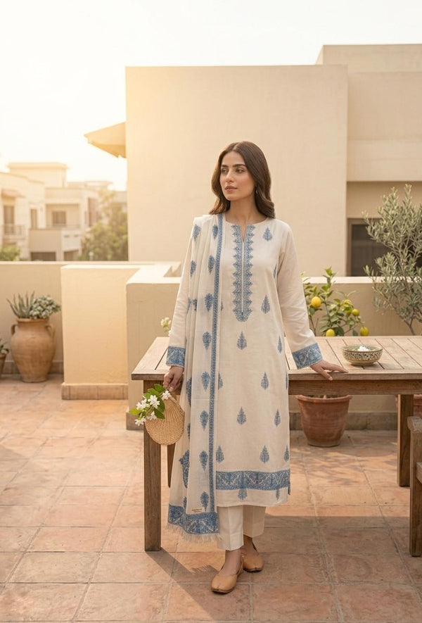 Ahmad Zee Fabrics – Ivory Dusk 3-Piece Delicate Embroidered Lawn Suit