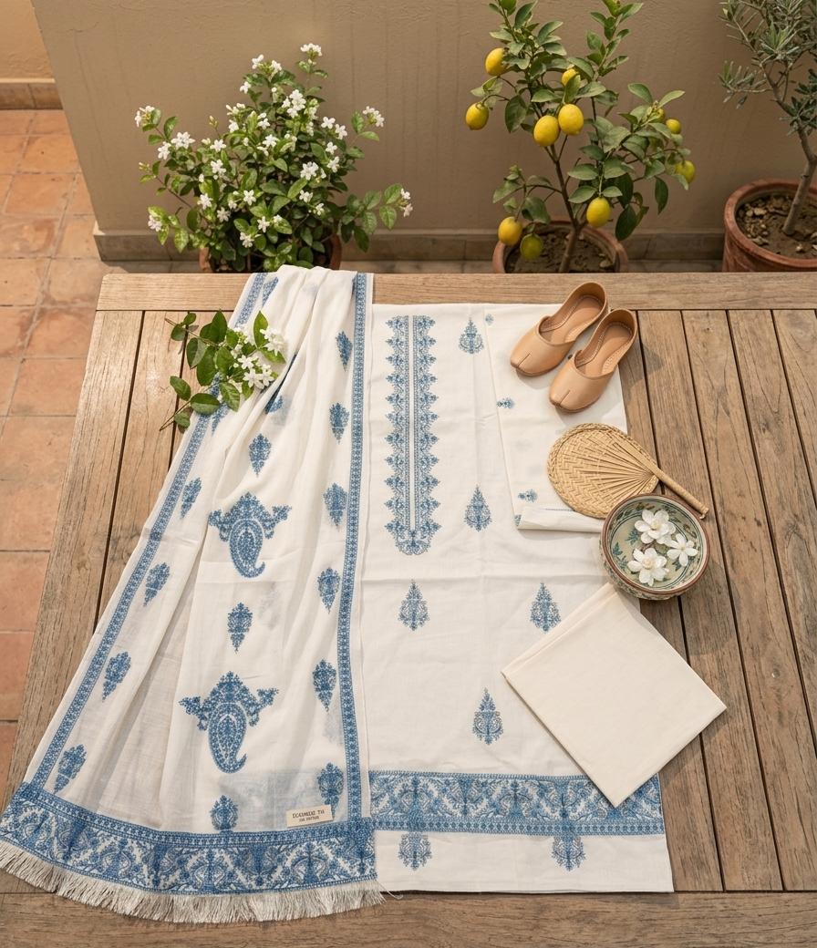 Ahmad Zee Fabrics – Ivory Dusk 3-Piece Delicate Embroidered Lawn Suit