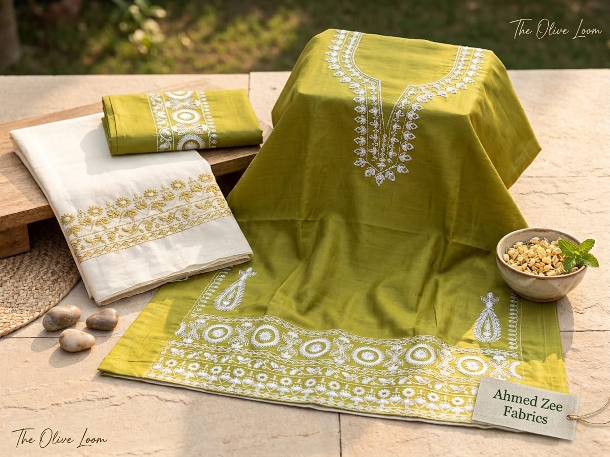 Ahmad Zee Fabrics – Olive Loom 2-Piece Embroidered Lawn Suit