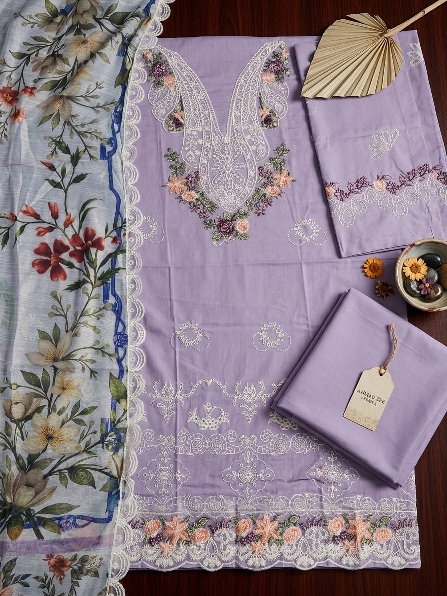 Elegant Lavender Unstitched 3-Piece Suit