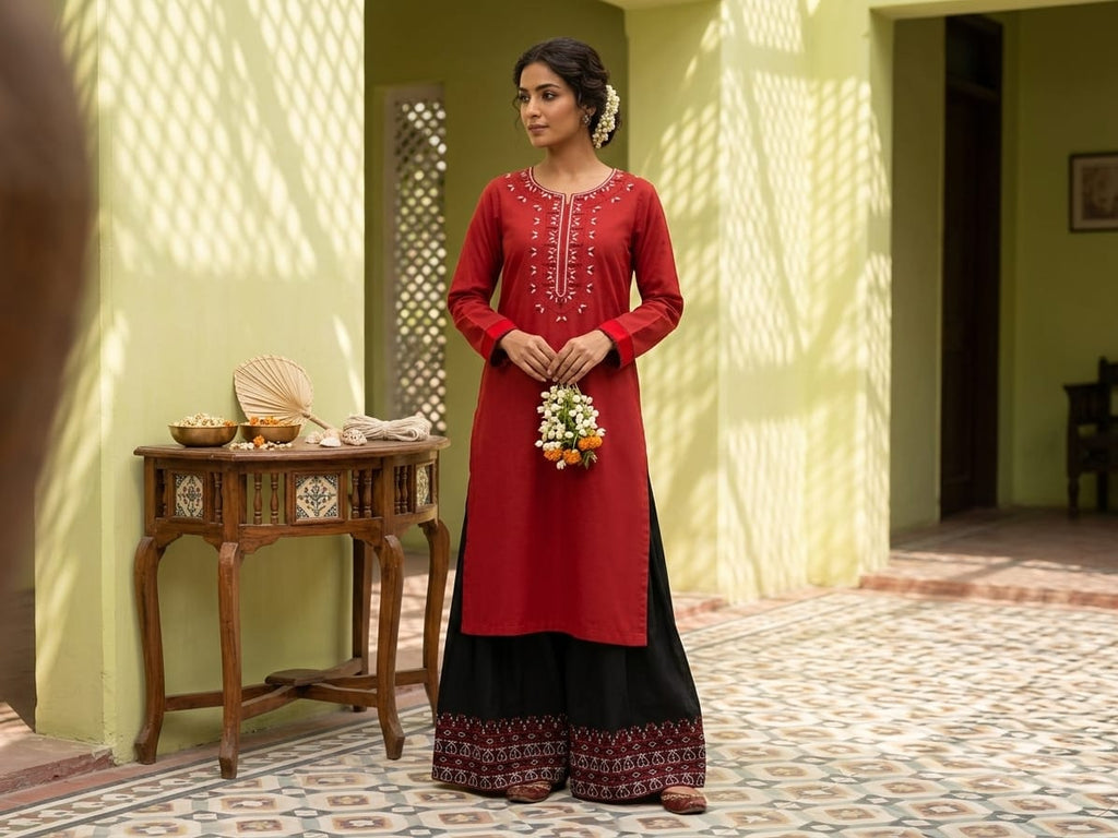 Premium Unstitched 2-Piece Lawn Suit Maroon Black| Summer Collection