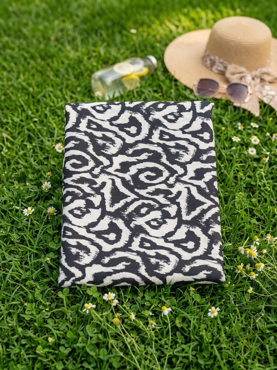 Chic Black & White Abstract 2-Piece Unstitched Lawn Suit | Ahmad's Fabrics