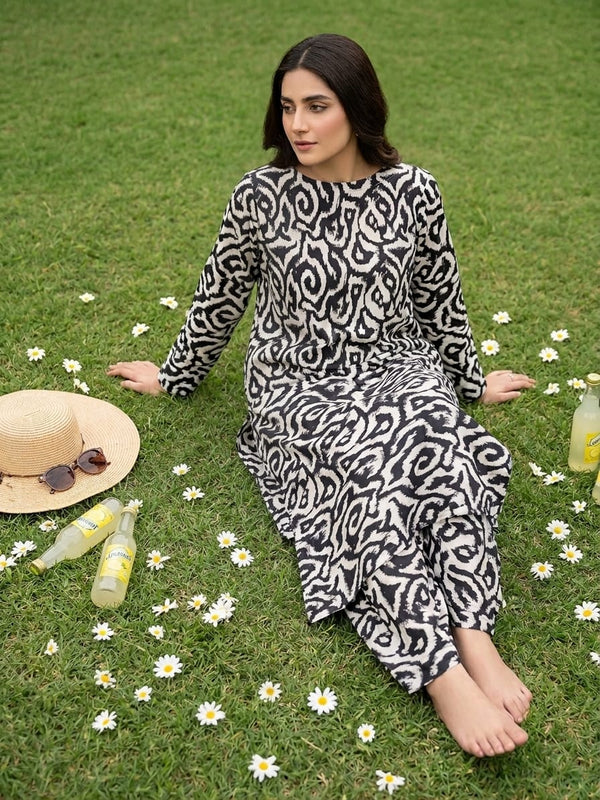 Chic Black & White Abstract 2-Piece Unstitched Lawn Suit | Ahmad's Fabrics