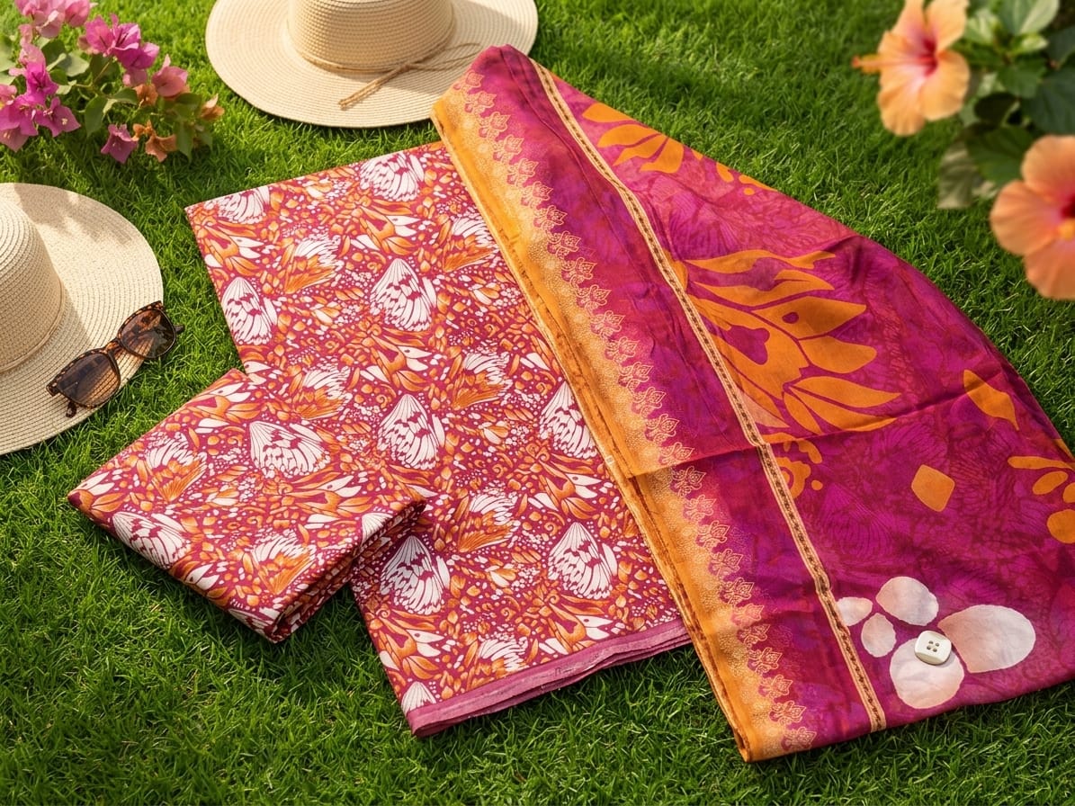 Vibrant Orange & Pink Floral Unstitched Lawn Suit | Ahmad's Fabrics