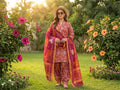Vibrant Orange & Pink Floral Unstitched Lawn Suit | Ahmad's Fabrics
