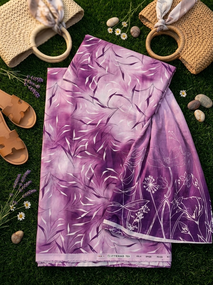 Elegant Purple Floral Unstitched Lawn Suit | Ahmad's Fabrics