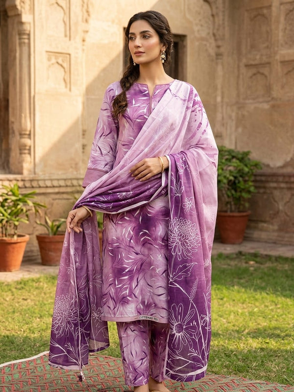 Elegant Purple Floral Unstitched Lawn Suit | Ahmad's Fabrics