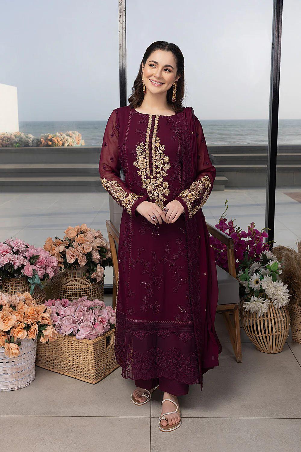 Premium Embroidered Chiffon Suit with Adda Work & Malai Trouser | Ahmad Zee Fabrics