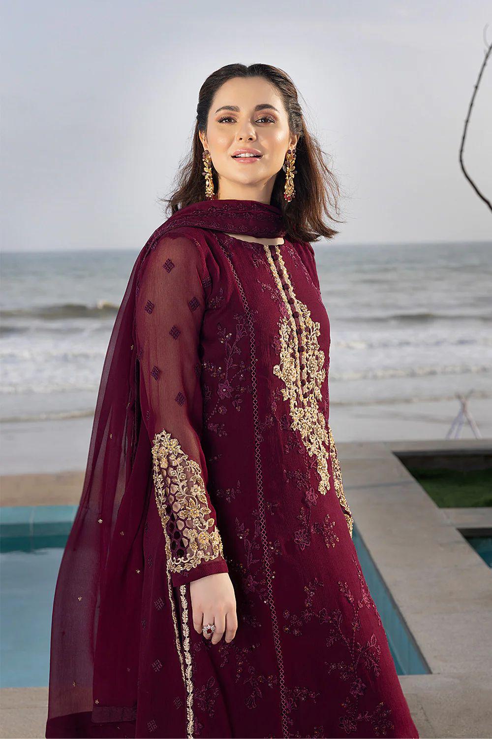Premium Embroidered Chiffon Suit with Adda Work & Malai Trouser | Ahmad Zee Fabrics