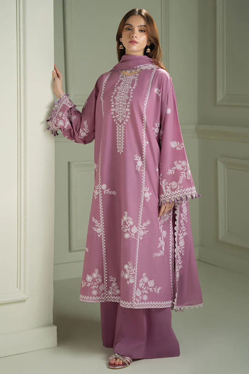 Ahmad Zee Fabrics - Dusty Mauve Floral Embroidered 3-Piece Unstitched Suit