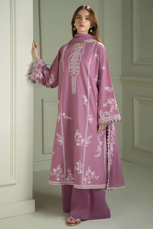 Ahmad Zee Fabrics - Dusty Mauve Floral Embroidered 3-Piece Unstitched Suit